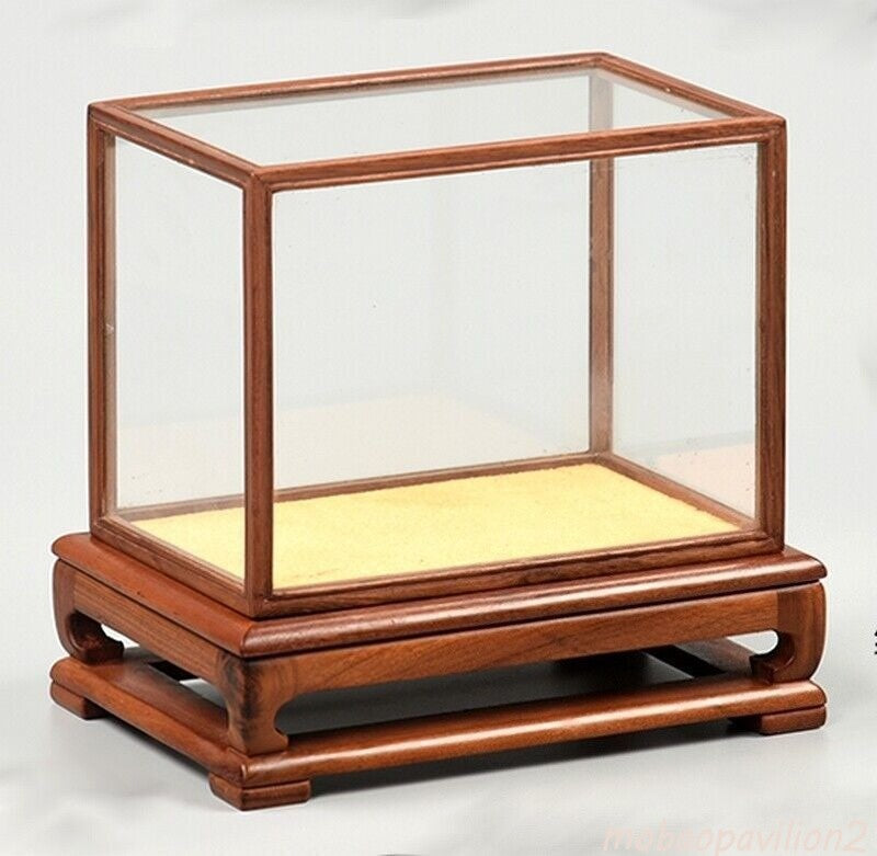 New Solid Wood Trim Base Display Box Transparent Glass Doll Antique Case Cover