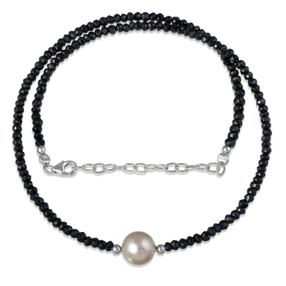 S925 Silver Single Pearl Necklace Shell Cut Black Crystal Beaded Necklace