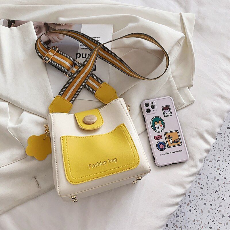 Small Bucket Shoulder Bag Synthetic Leather Messenger Bag Crossbody Bags Casual
