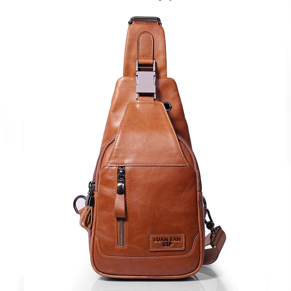 Cowhide Leather Casual Sling Bag Vintage Genuine Leather Crossbody Bag for Men