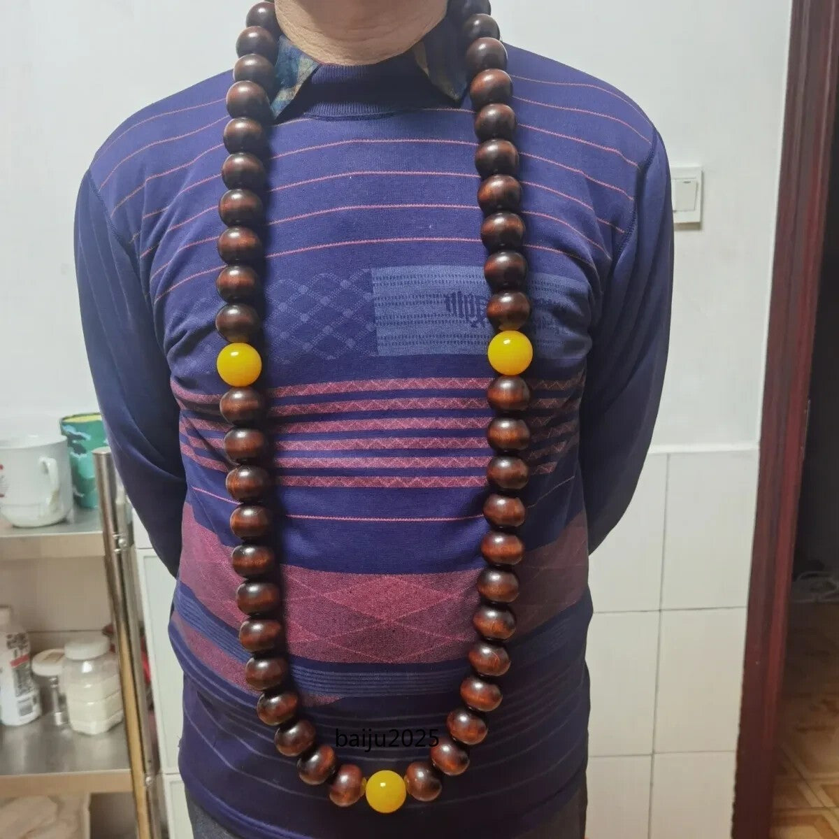 30mm*54 Beads Natural Wood Necklace Shaolin Temple Monks Buddha Kung fu Rosary