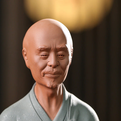 Chinese Zi Sha Meditation Old Monk Statue Buddhism Figure Zen Table Decor