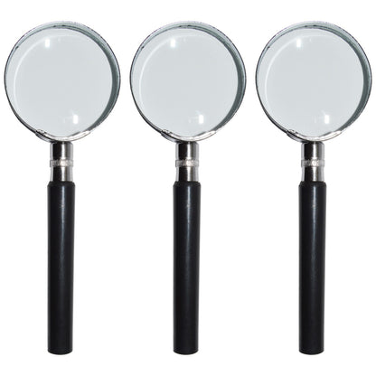 3 Pack Magnifying Glass 3X Magnification, 2-inch Diameter with Chrome Rim