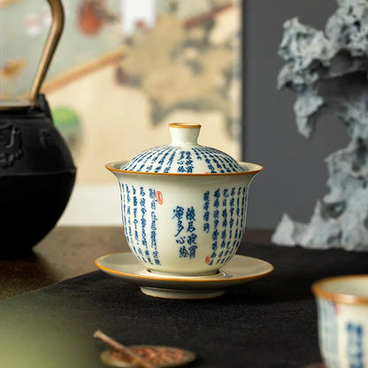 Ru Kiln Porcelain Gaiwan Set For Tea Tureen Chinese Tea Bowls Tea Ceremony Set