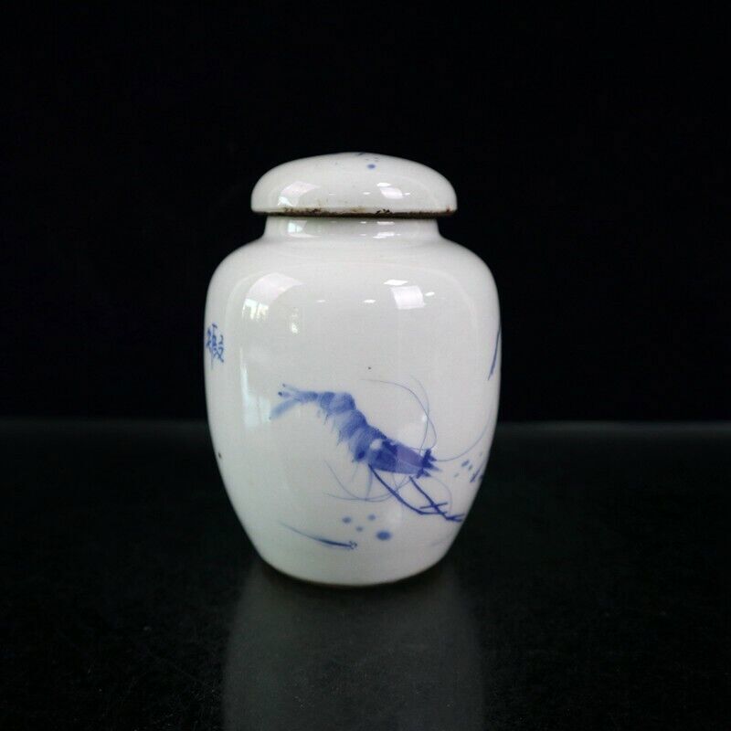 Old Chinese Pots Blue and White Porcelain Hand Painted Shrimp Jar