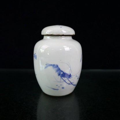Old Chinese Pots Blue and White Porcelain Hand Painted Shrimp Jar