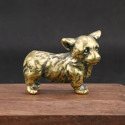 Solid Brass Puppy Corgi Figurine Miniature Tea Pet Craft Desktop Small Ornament