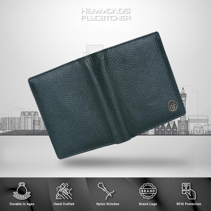 Brand New Authentic RFID Protected Green BI-Fold Genuine Leather Mens Wallet