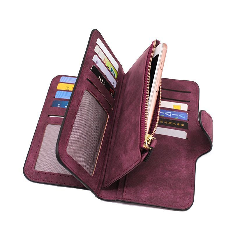 Synthetic Leather Wallet Zipper Long Card Holder Coin Purse Bag 19*10*2.5cm Pink
