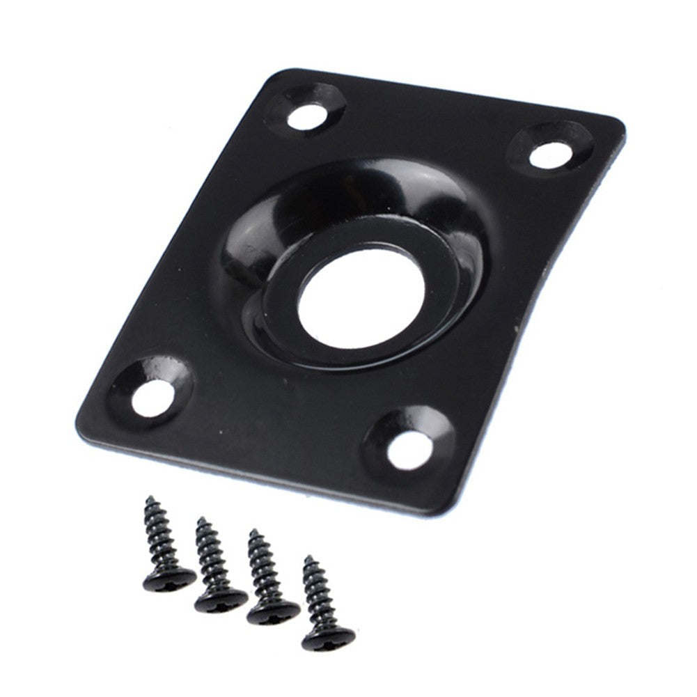 Black Guitar Output Metal Jack Plate Square W/ Screws for Electric Bass Guitar v