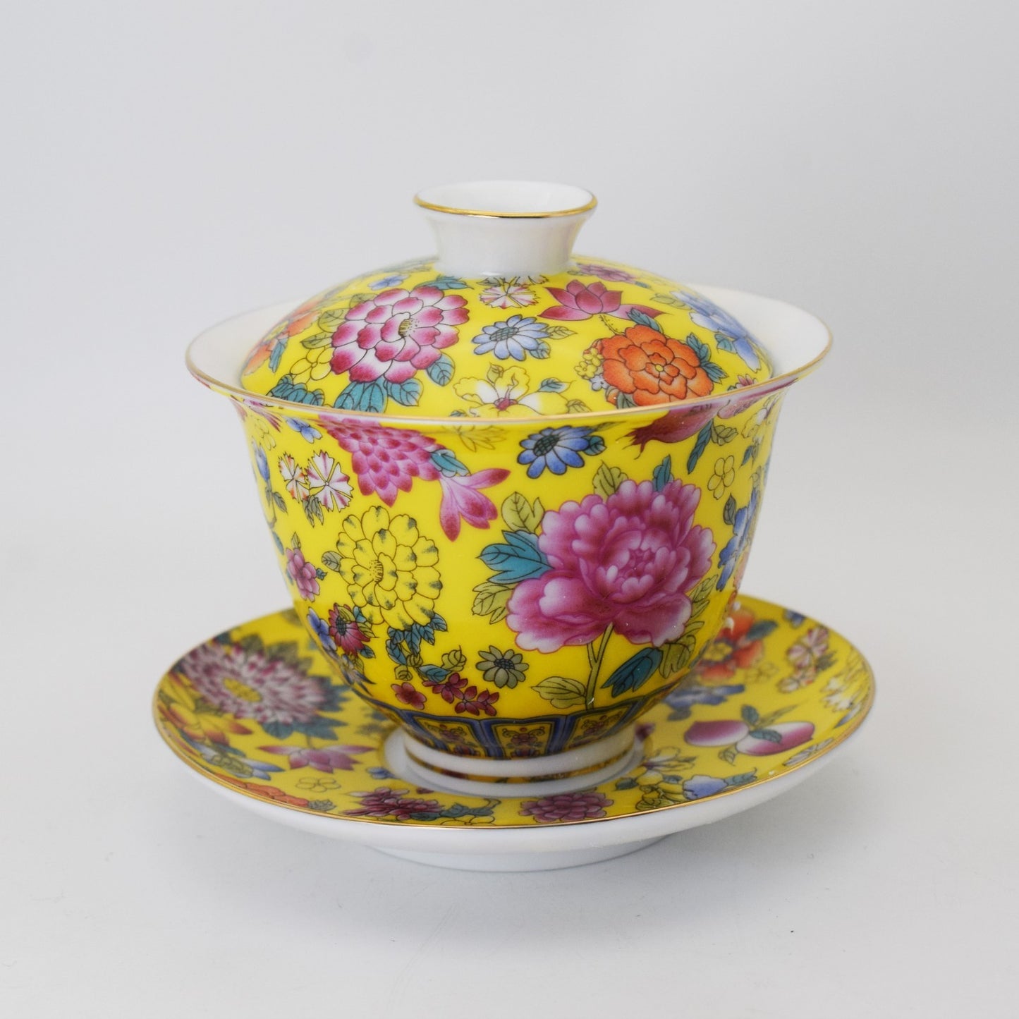 Tea Set Ceramic Gaiwan Floral Tea Cup Lid Saucer Tea Bowl Cup Chinese Porcelain