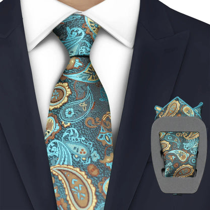 Men Necktie 2Pcs Jacquard Woven Paisley Tie Handkerchief Business Party Wear 7cm
