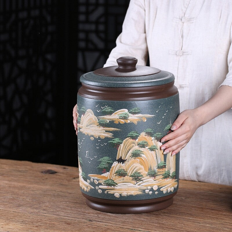 True Yixing Zisha Purple Clay Tea Canister For Tea Cake Large Jar Sealed Lid New