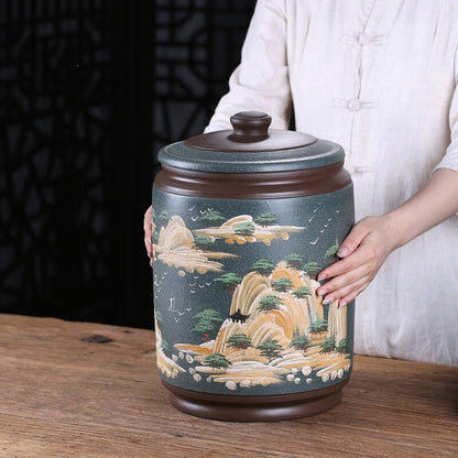 True Yixing Zisha Purple Clay Tea Canister For Tea Cake Large Jar Sealed Lid New