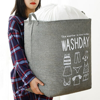 Foldable Super Large Laundry Basket Drawstring Cover Water-Proof Storage Bag 75L