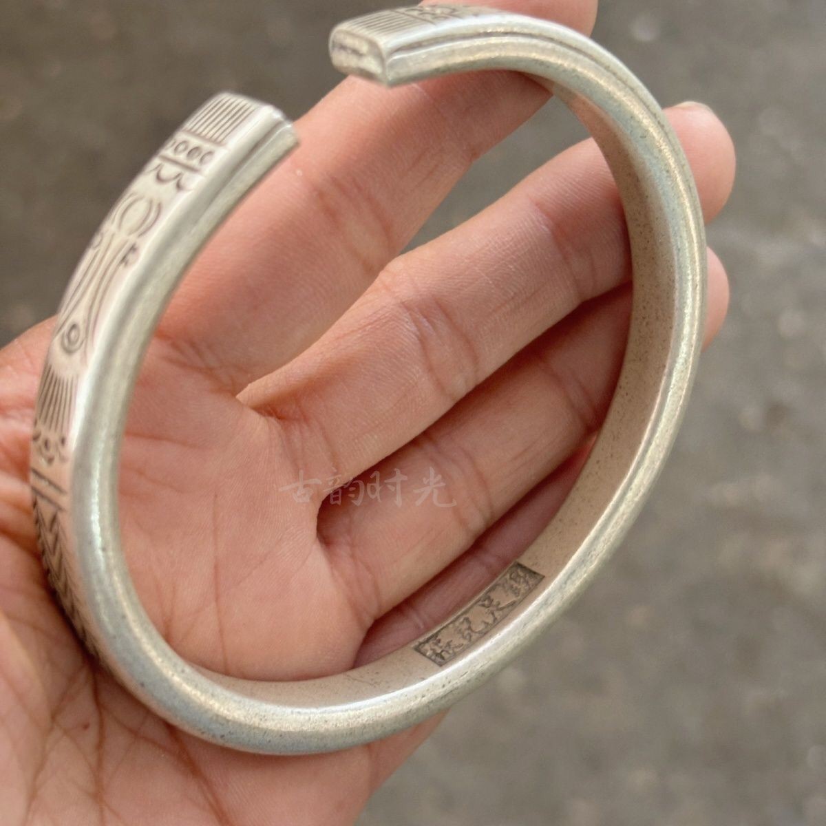 Tibetan Silver Bangle Handmade Ethnic Floral Bangle Nepal Copper Plated Silver