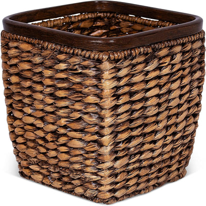 Handcrafted Seagrass Woven Wastebasket Grey Wash Waste Bin Decor Wood Trash Can