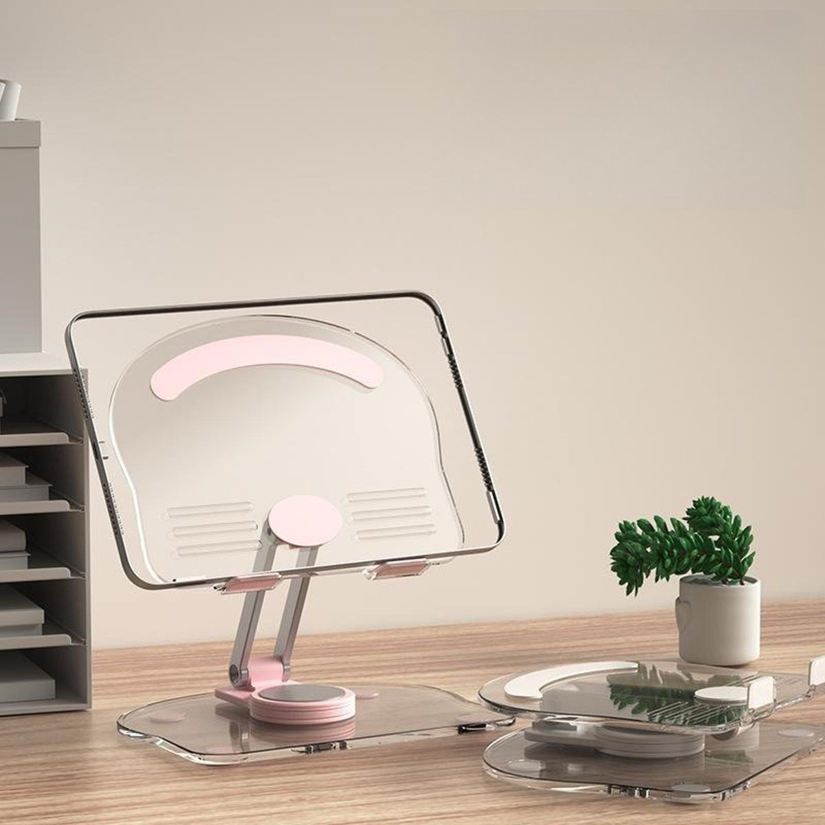 Acrylic Tablet Stand Desktop Foldable Holder 360° Rotation Base Clear Bracket ww