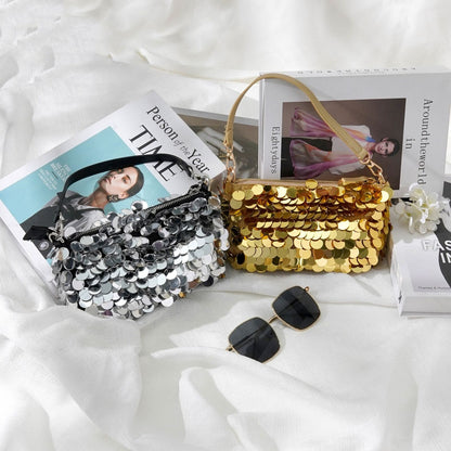 Silver Metal Sequins Chain Woven Bag Hollow Evening Bags Clutch Travel Shoulder