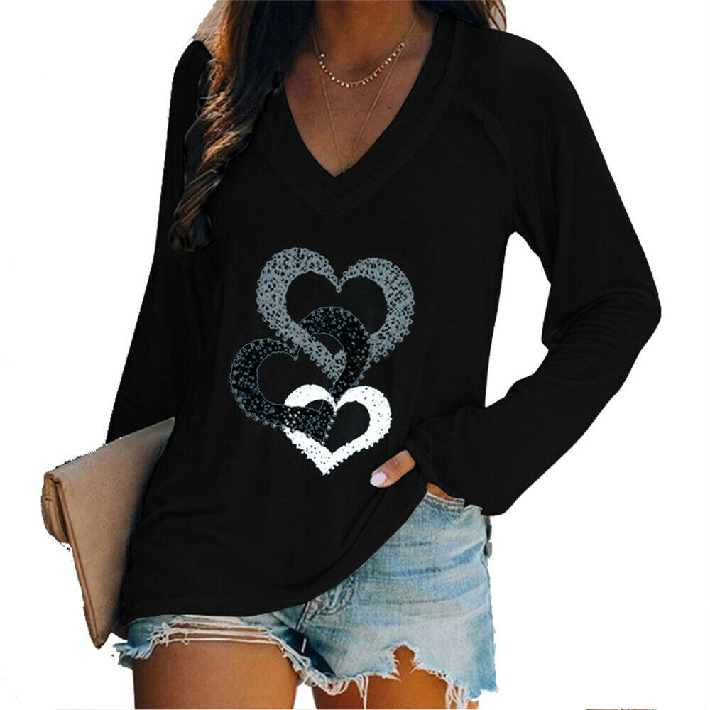 Women Long Sleeve Print Pullover Blouse Baggy T-Shirt Casual Tee Tops Plus Size