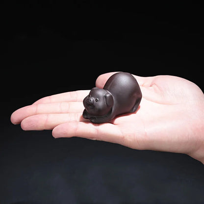 1PCS Yixing Purple Clay Small Tea Pet Lovely Pig Figurine Ornament Crafts