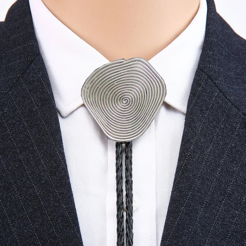 Men Bolo Tie European American DIY Leather Tie Hand Fingerprint Pendant Neckties