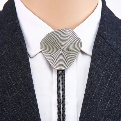 Men Bolo Tie European American DIY Leather Tie Hand Fingerprint Pendant Neckties