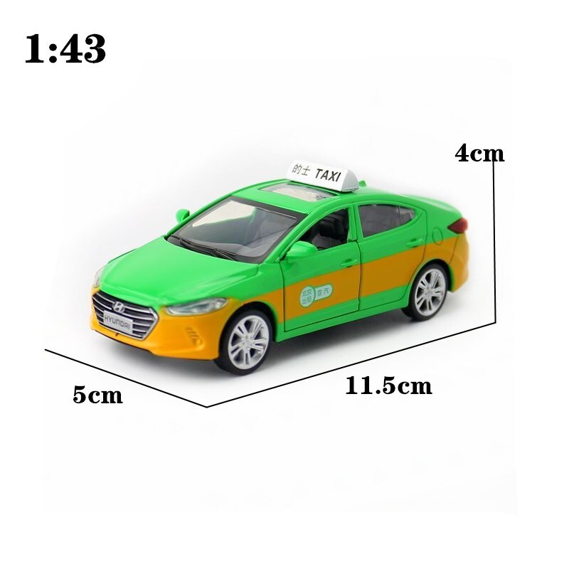 1:43 Diecast Hyundai Elantra Taxi Metal Car Model Toy Pull Back Door Open Gift