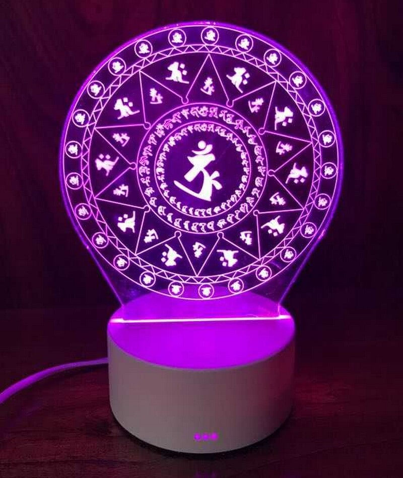 Electric 3 Colors Lamp Buddhism Mantra Heart Shine Table Altar Light Zen Decor