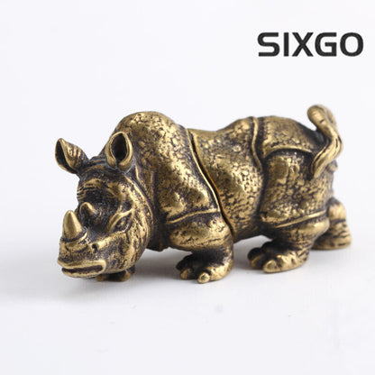 Statue Brass Rhinoceros Chinese Collection Asian Antique Collectible Ornament