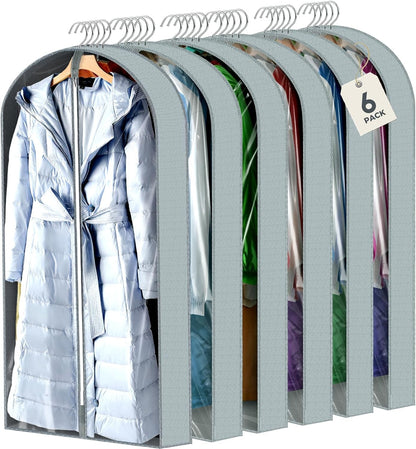 6 Pcs Garment Clear Suit Bags for Hanging Clothes Closet Coats Clothing Storage