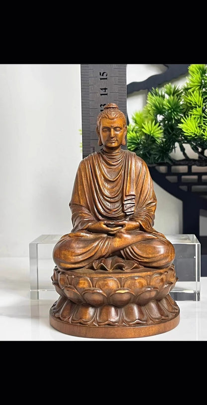 5.2" Boxwood Carved Shakyamuni Statue Artwork Figure Table Decor Collections