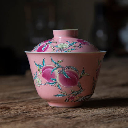 100ml Peach Tureen Ceramic Kung Fu Tea Set Hand Painted Gaiwan Chinese Tea Bowl