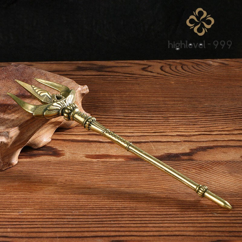 Solid Brass Trident Tea Pet Decorative Knife Miniature Greek Mythical Poseidon -