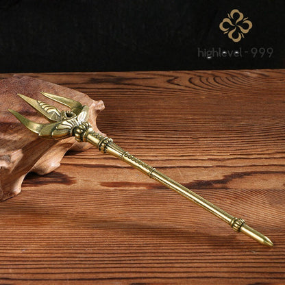 Solid Brass Trident Tea Pet Decorative Knife Miniature Greek Mythical Poseidon -