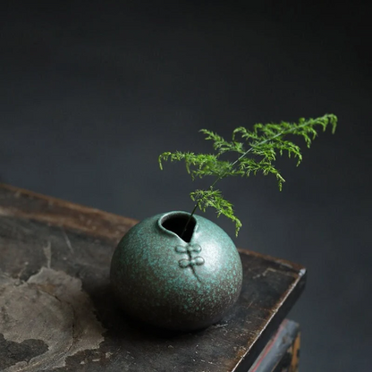 Chinese Tang Suit Green Ceramic Flower Vase for Home Decor