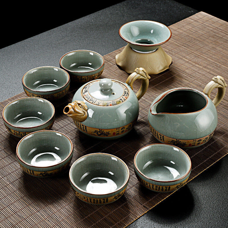 Chinese Kungfu Tea Set Porcelain Crackle Glaze Geyao Tea Pot Gaiwan Tea Cup New