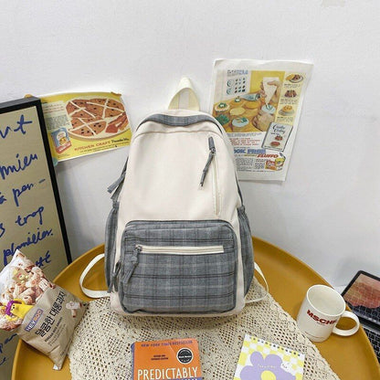 Plaid Backpack Small School Bag Shoulder Backpack Purse 28*12*39 CM Strap 44 CM