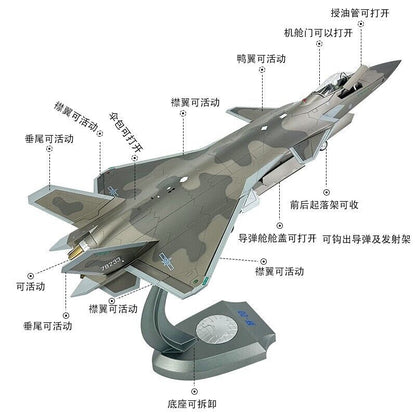 1:35 59CM Chinese J-20B Stealth Fighter Airplane Diecast Military Aircraft Model