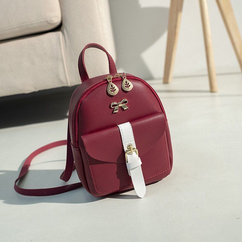 Mini Backpack Synthetic Leather Small School Bag Bow-knot Hollow Purse 17*8*19CM