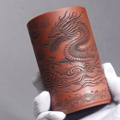 Yixing Purple Clay Cup Hand Carved Dragon Tea Cup 150ml Red Clay Teacup