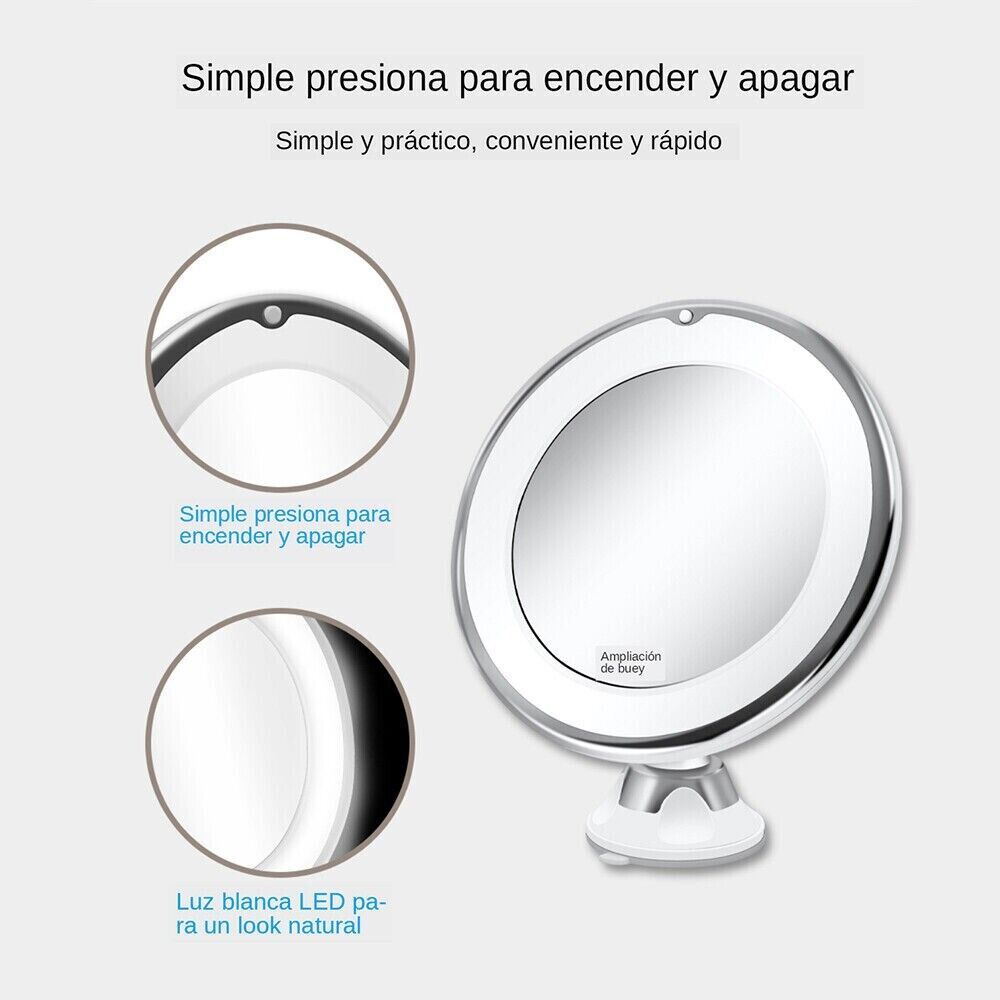 Espejo LED Flexible Para Mujer Hombre con Aumento de 10 veces Lampara Pared Baño