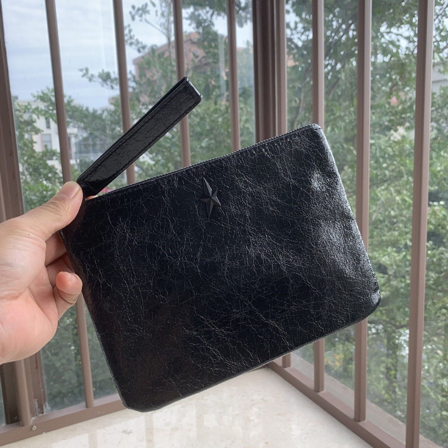 Angel Black Metallic Makeup Bag Clutch Handbag Wristlet Pouch Vintage 22*16 CM