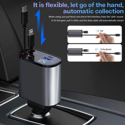 Retractable Car Charger 4in1 Fast Car Phone 16 Charger 120W USB Type C Cable Lot