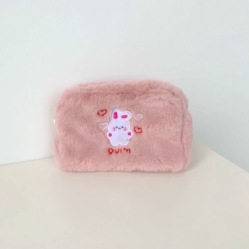 Embroidery Bear Plush Cosmetic Bag Makeup Organizer Toiletries Storage Pouch 1PC