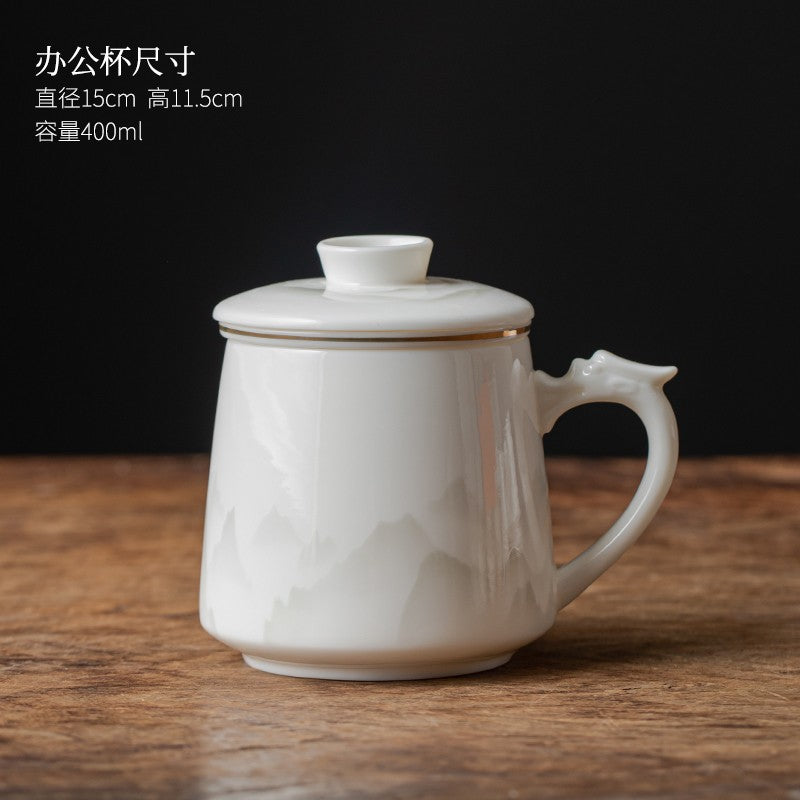 Dehua White Porcelain Tea Cup Ceramic Tea Cup Lid for Separating Tea and Water