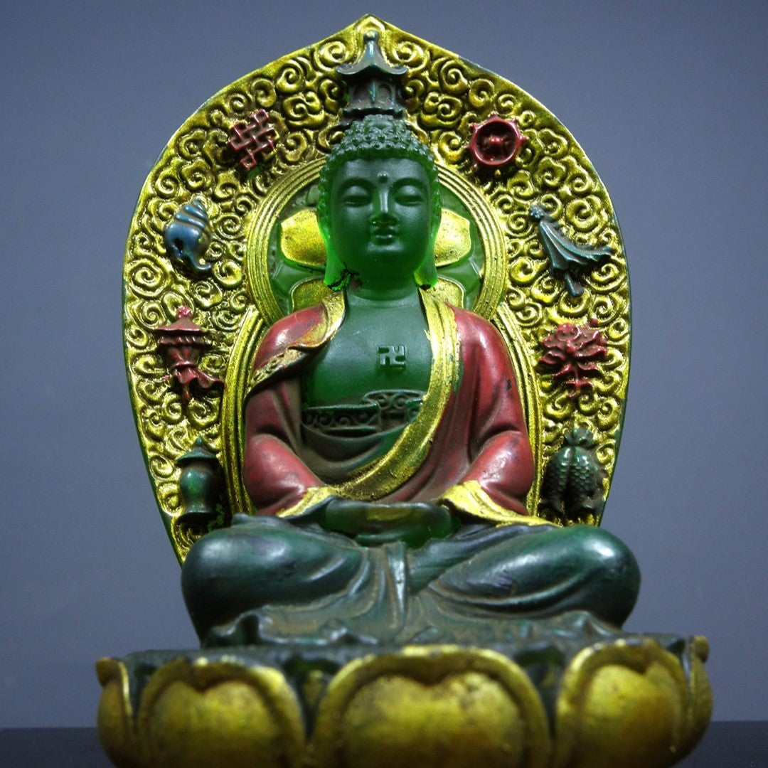 Vintage Old Liuli Buddha, Hand-Painted Gilded, Qianlong Mark, 13.5cm