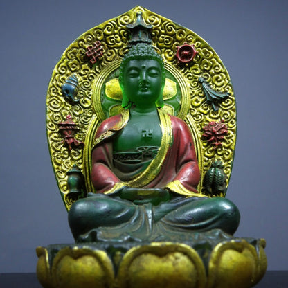 Vintage Old Liuli Buddha, Hand-Painted Gilded, Qianlong Mark, 13.5cm