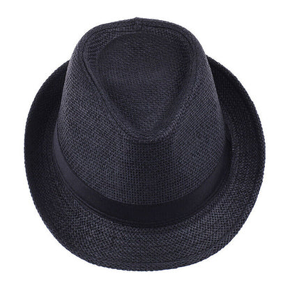 Men Women Straw Jazz Fedora Hat Trilby Cuban Sun Cap Panama Short Brim Summer*US