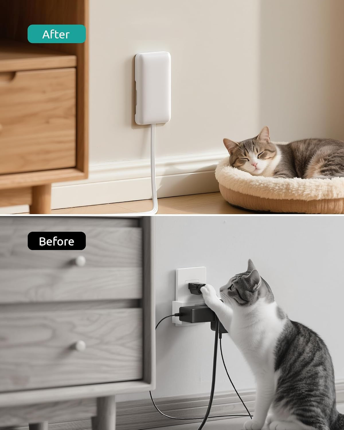 Flat Plug Extension Cord with Outlet Cover - 1.5Ft Short Power Extension Cord &